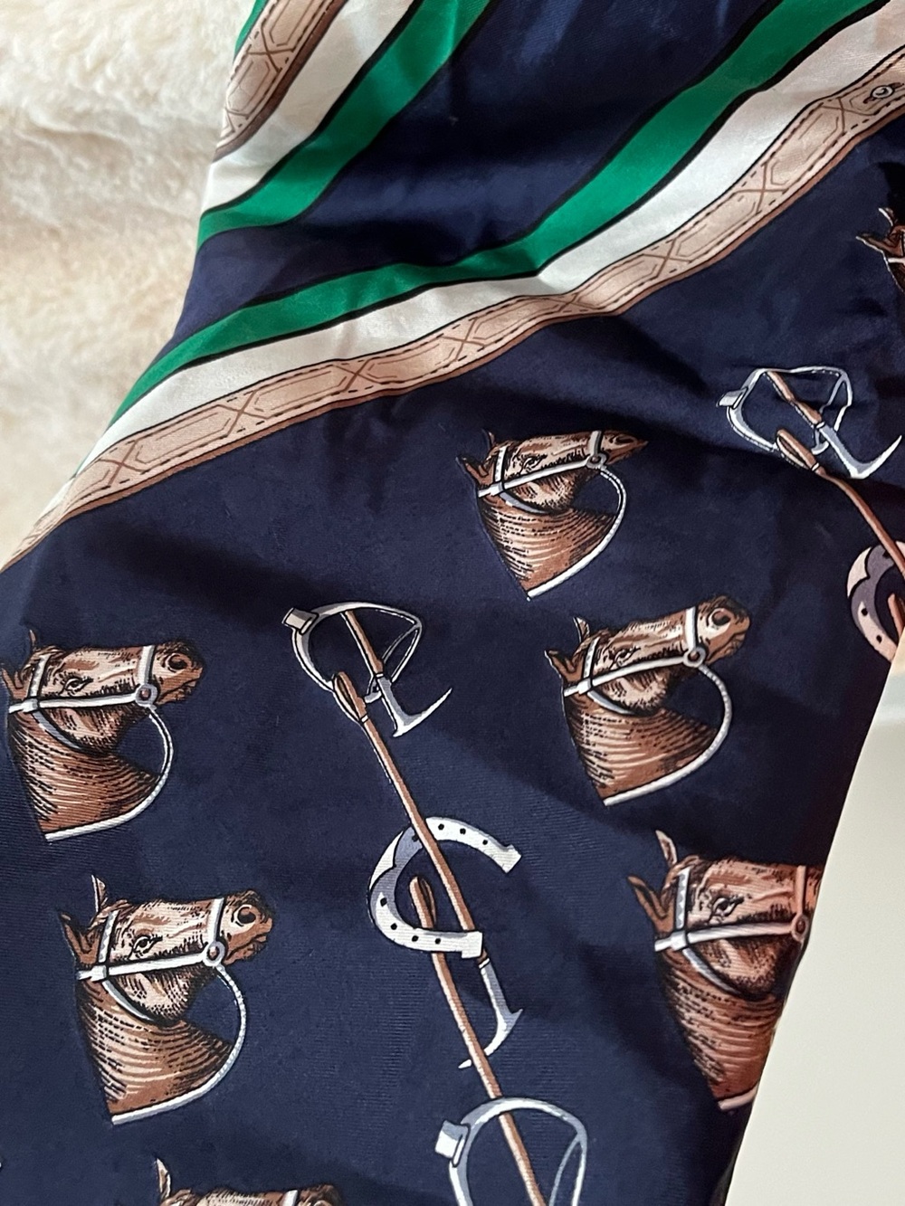 GORGEOUS Echo Silk Equestrian Horse Print Navy Scarf!